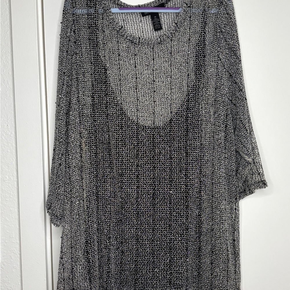 Mesh Blouse w/ Built-In Black Camisole